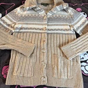 Eddie Bauer Beige and Gray Patterned Cardigan